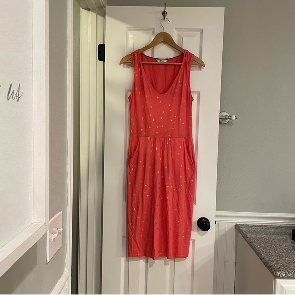 Boden Melinda Jersey Dress in Coral Sunset Foil Spot 6 Long - Picture 8 of 9